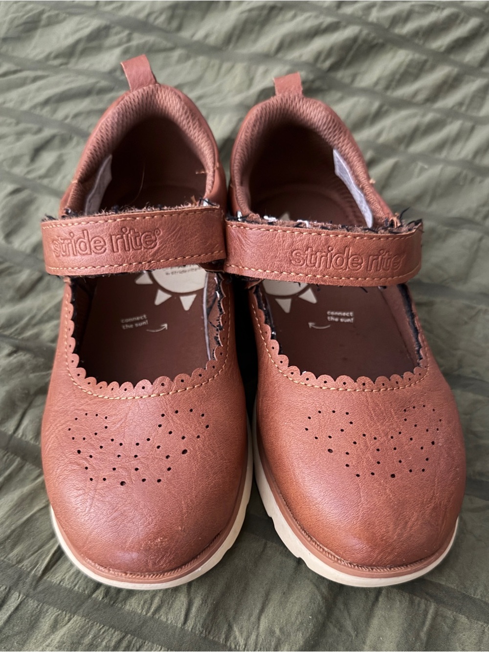 Stride Rite Girls' Tan Brown Mary Jane Shoes with Scalloped Edge